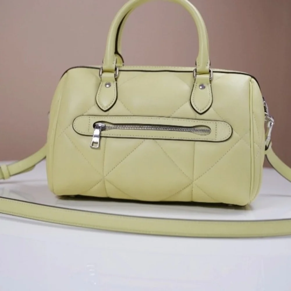 Coach Rowan Satchel In Puffy Leather Silver/Pale Lime - Picture 3 of 7